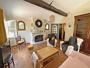 Fernseher, Kamin, Bücher, Computerbildschirme