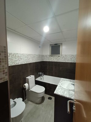 Ducha, secador de pelo, bidé y toallas