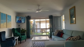 Living area - 2BR villa in quiet cul-de-sac with BBQ, herb garden, games, parking, (Evans Head)