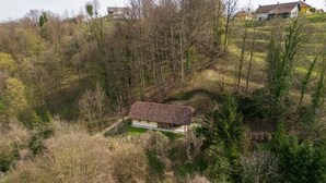 A house with a tiled roof surrounded by trees on a hillside. - Villa Dolina Miru (Zavrc)