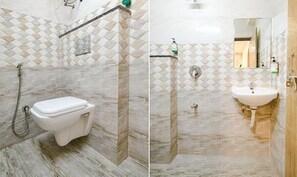 Dusch, regndusch, gratis toalettartiklar och handdukar