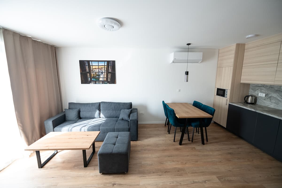 Appartamento Basic | Area soggiorno | TV a schermo piatto 55 pollici con canali via cavo