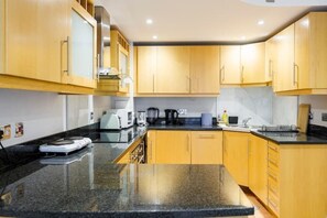 Fridge, microwave, coffee/tea maker, electric kettle