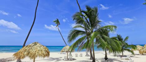 On the beach, beach towels