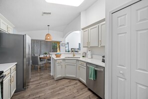 Fridge, microwave, oven, dishwasher