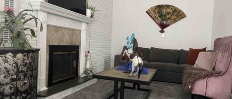 Smart TV, fireplace, video games, books