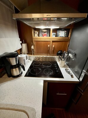 Frigorífico, microondas, horno y placa de cocina