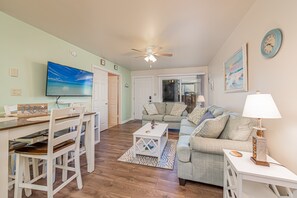 Smart TV, DVD player, books, video library