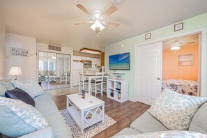 Smart TV, DVD player, books, video library