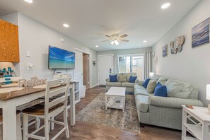 Smart TV, DVD player, books, video library