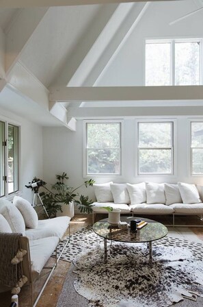 Smart TV, stereo - The Love Inn A-Frame Cabin in the woods with pool that sleeps 19 in Ada, MI (Lowell)