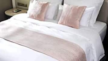 Individually furnished, desk, laptop workspace, blackout drapes