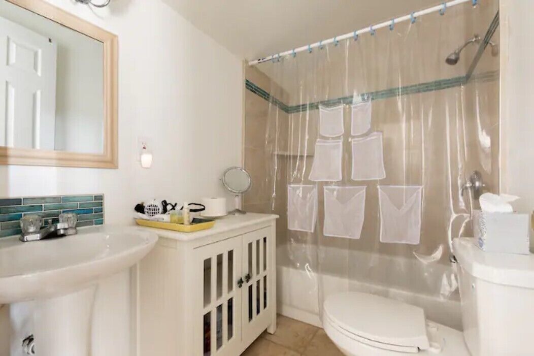 Hair dryer, bidet, towels, soap