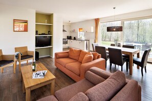 Smart TV, fireplace, DVD player