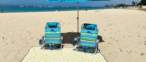 Sun-loungers, beach towels