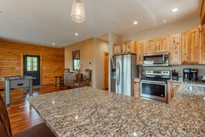 Fridge, microwave, oven, stovetop - Dog Friendly Mountain Lodge w/ Hot Tub (McHenry)