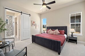 4 bedrooms, desk, iron/ironing board, travel cot