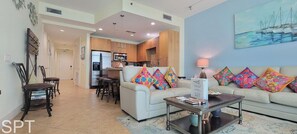 Condo, Multiple Beds, Balcony, Ocean View | Living area | 50-inch TV with digital channels