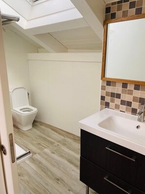 Deluxe Studio | Bathroom | Shower, free toiletries, towels, soap - Pensión Casa Sampedro (Muros)