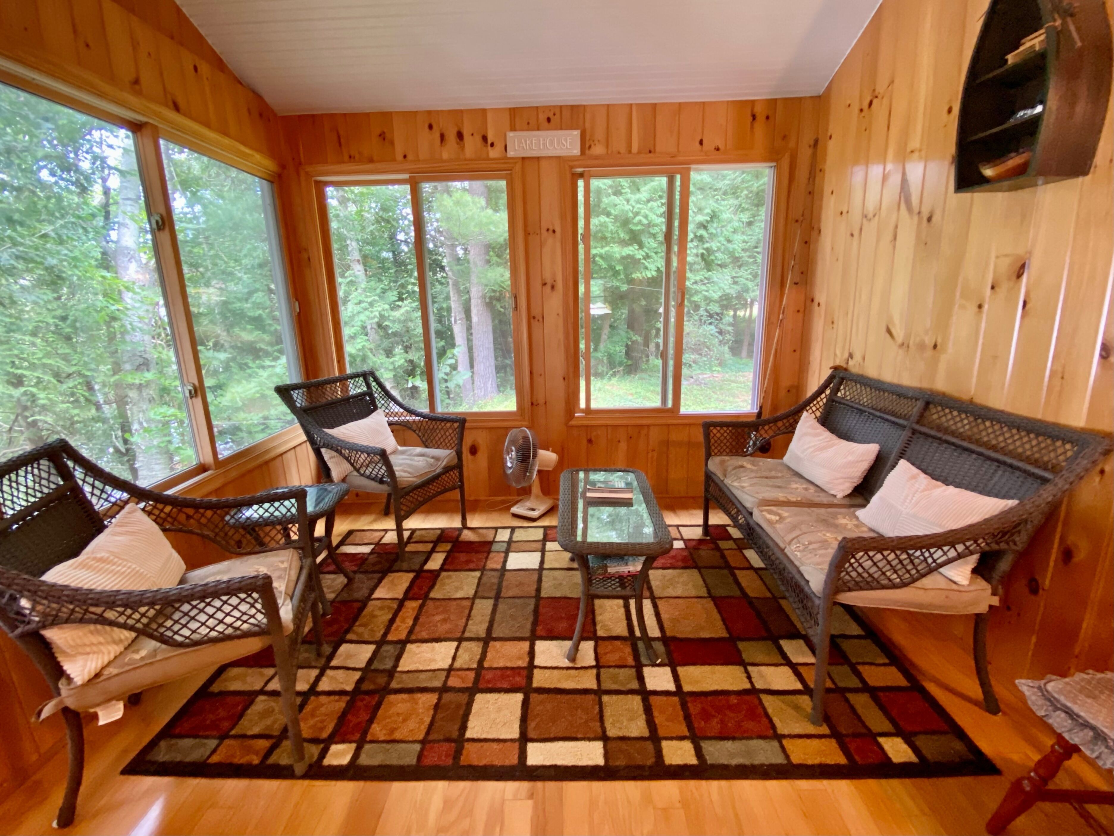 Una televisión, una chimenea, libros, una biblioteca de música