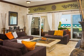 Luxury Apartment, 4 Bedrooms, Ocean View | Living area | LED TV