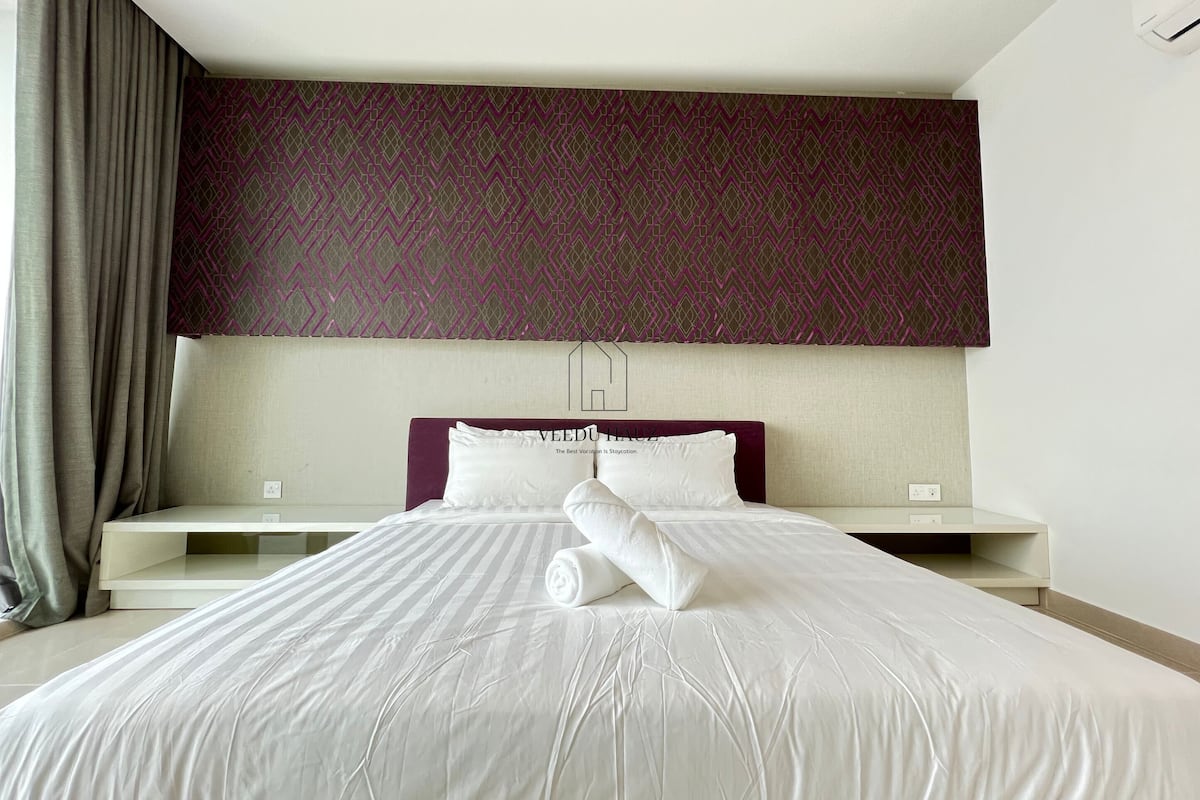 3 bedrooms, blackout curtains, soundproofing, iron/ironing board