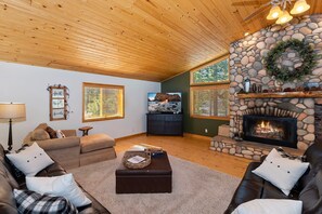 TV, fireplace, foosball