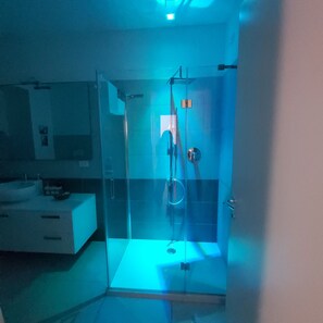 Regadera, secadora de cabello, bidet, toallas