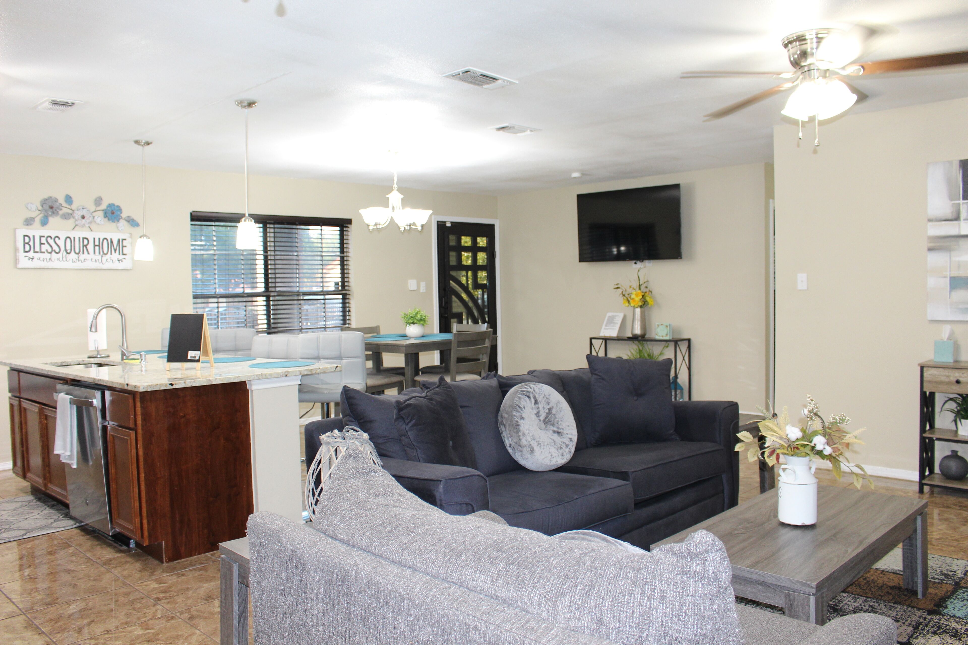 Smart TV, fireplace, video games, books