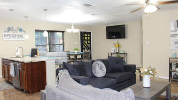 Smart TV, fireplace, video games, books