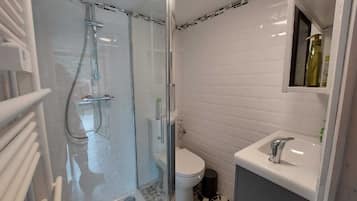 Hair dryer, towels, toilet paper
