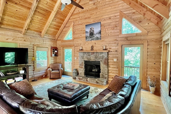 Smart TV, fireplace, foosball, books