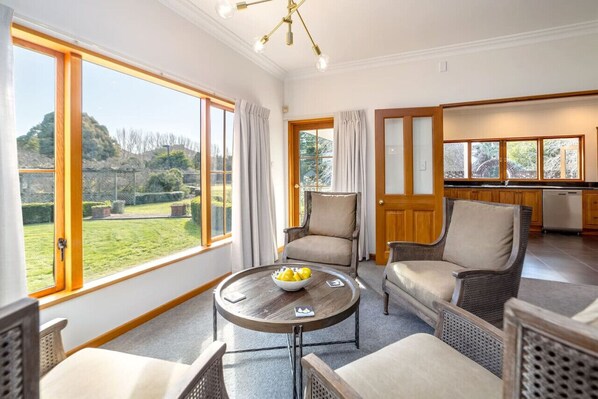 Smart TV, chimenea y estéreo