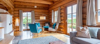 Beautiful wooden log house with sauna and garden