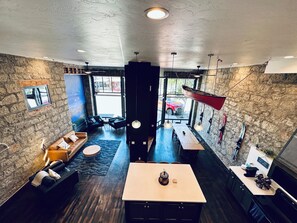 Smart TV, fireplace, table football, offices