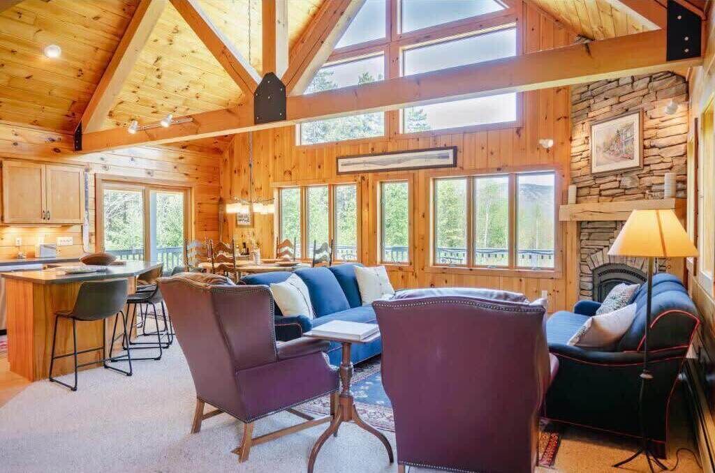 TV, fireplace, books, offices