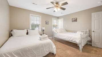 2 bedrooms, desk, iron/ironing board, travel cot