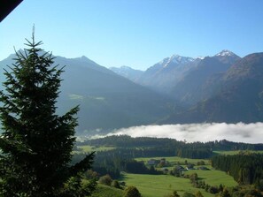 A mountainous landscape with a valley, a tree in the foreground, and a building in the distance. - Chalet in Mittersill near Ski Slopes (Mittersill)