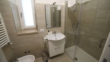 Regadera, secadora de cabello, bidet, toallas