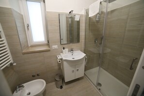 Dusche, Haartrockner, Bidet, HandtĂŒcher