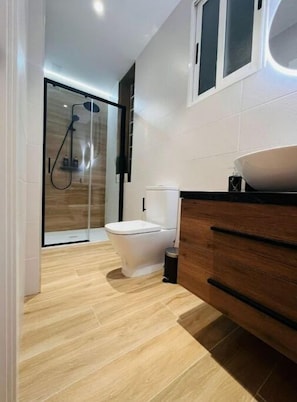 Hair dryer, towels, toilet paper
