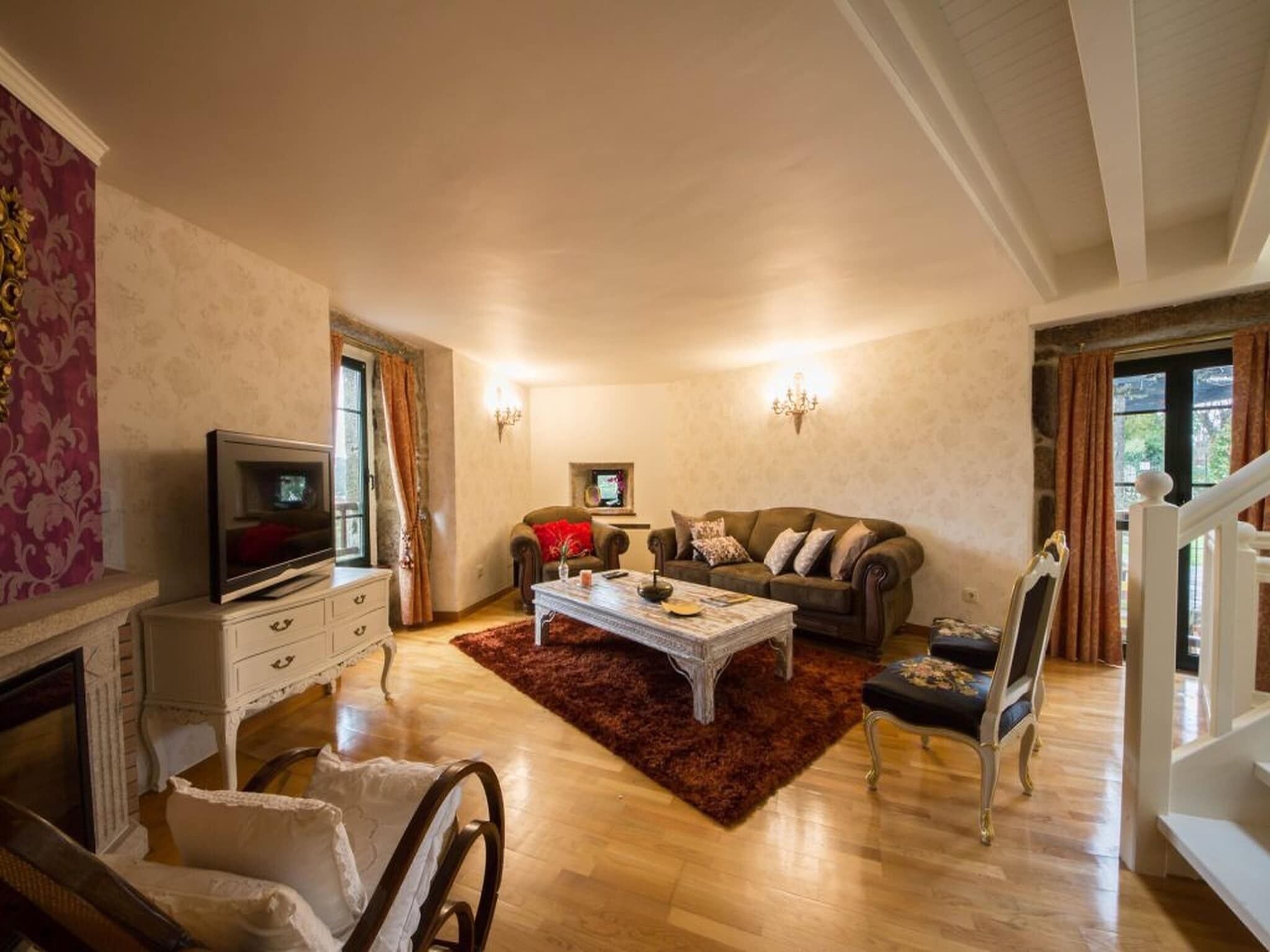 TV, fireplace, foosball