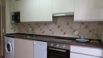 Fridge, oven, coffee/tea maker, toaster