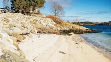 On the beach, white sand
