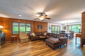 TV connectée, cheminée, livres