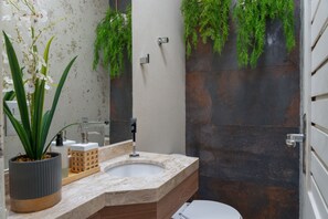 Regadera, secadora de cabello, toallas, jabón 