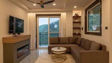 TV, fireplace