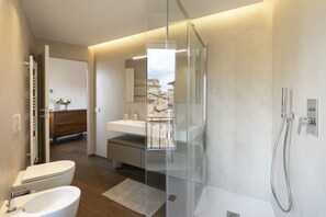 Shower, hair dryer, bidet, towels - PALAZZO RINUCCINI - TORRE apartment (Siena)