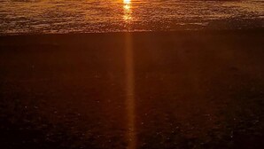 A sunset over a beach with the sun low on the horizon, casting a reflection on the water. - Pets go Free Family 3 Bed Caravan With Decking (King's Lynn)