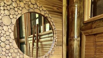 Hair dryer, bidet, towels, soap